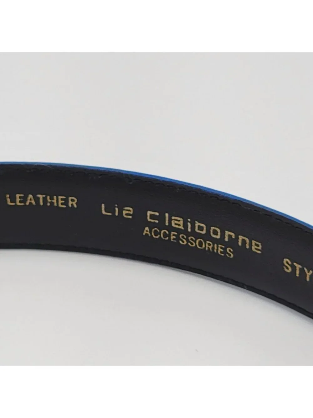 VTG 90S Blue Liz Claiborne Semi-Aniline Leather Belt With Gold Buckle - Medium S